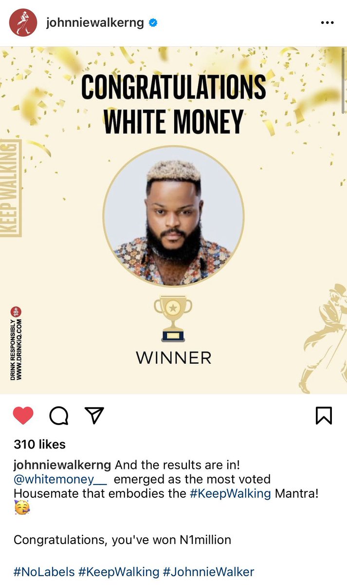 Whitemoney-Hazel Oyeze Onou (@itswhitemoney) on Twitter photo Who dey breeeet🔥🔥🔥
MoneyGeng, we did it! We won💃💃💃. Thank you Lord!
I told y’all🗣
With our numbers, determination, extra effort, I mean extra extra effort and God, ain’t nothing going to stop us😉
Thank you Biggie. Thank you <a href="/johnniewalkerng/">Johnnie Walker</a> 🙏🙏
#BBNaija Who dey breeeet🔥🔥🔥
MoneyGeng, we did it! We won💃💃💃. Thank you Lord!
I told y’all🗣
With our numbers, determination, extra effort, I mean extra extra effort and God, ain’t nothing going to stop us😉
Thank you Biggie. Thank you <a href="/johnniewalkerng/">Johnnie Walker</a> 🙏🙏
#BBNaija