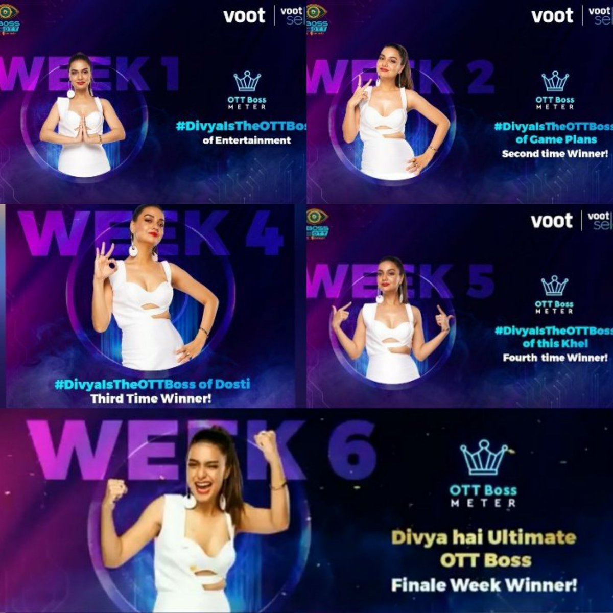 AwaaraHoon's tweet photo. @VSood12 @Divyakitweet Divya Agarwal has been the best player of #BiggBossOTT in 5 out of 6 weeks, that too being a lone wolf in the house and without having a proper support from others. This shows her strong gameplay, in spite of the hard challenges she has faced.

So yes, DESERVING WINNER DIVYA 🙌🌠 https://t.co/n8zdmYnQQK
