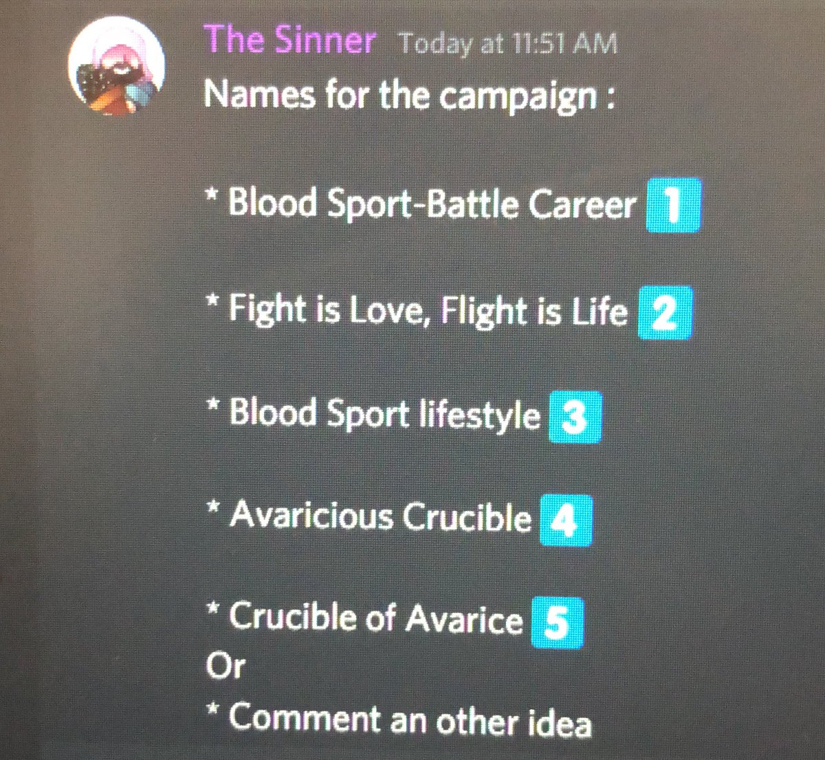 AnimiteTales's tweet image. Let’s see what yall think, what should be the name of the next campaign starting tomorrow ? 

Please comment 

#ttrpg #DevPlays #Gamedev #twitch #YouTube #AnimiteTales