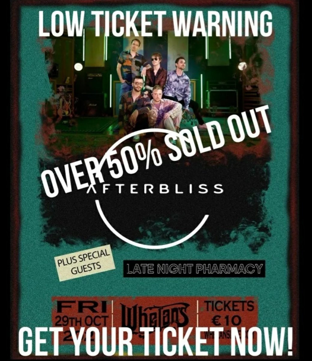 The tickets to our debut headline show in <a href="/whelanslive/">Whelan's</a> are selling fast! Get yours now to avoid disappointment!

whelanslive.com/index.php/afte…

#newmusic #gignews #dublin #Ireland #irishmusicparty #irishbands #indie #indierock #indiepop