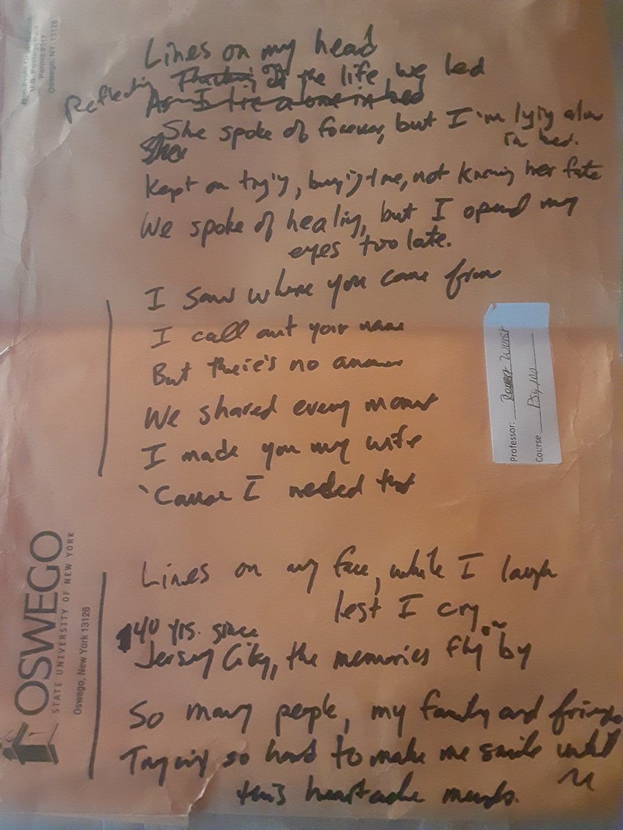 stephenawurst's tweet photo. @peterframpton My wife passed away 3 wks ago (non-covid). Woke up at 3am last night, with LinesOnMyFace in my head. Grabbed a sharpie and an envelope and modified your lyrics slightly. Hope you don't mind. https://t.co/Kver1YuwHd