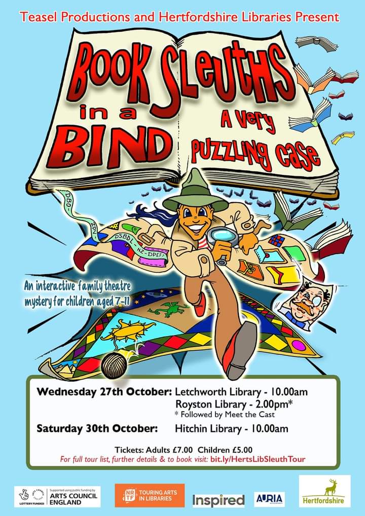 HitchinLibrary's tweet image. 🕵️‍♀️ BOOK SLEUTHS 🕵️‍♂️ 
Tickets available NOW for what promises to be an unmissable interactive performance for all the family, at Hitchin Library Saturday 30th October 10.00am!📚
Head to bit.ly/HertsLibBookSl…
#BookSleuths #ArtsCouncilFunded