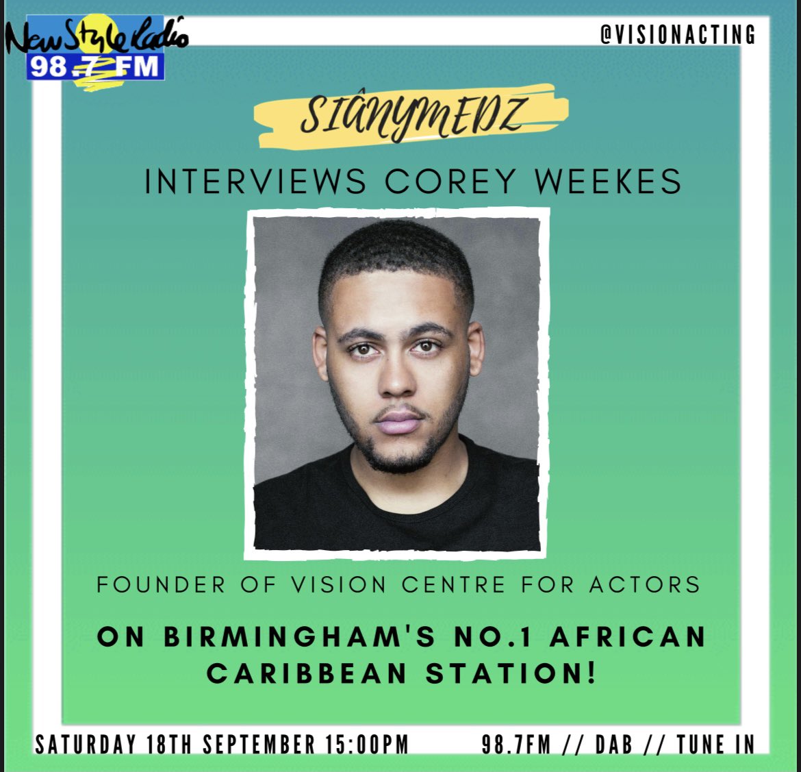 _SianyMedz_'s tweet image. Beautiful weather ☀️and an amazing show for you today 🎉

Join me at 2pm on @NewStyleRadio for Afternoons with SianyMedz 

Special guest today @CoreyWeekes talking all about @VisionActing 🎭🎤🎬

Lock in 98.7FM • radio-uk.co.uk/new-style-radio