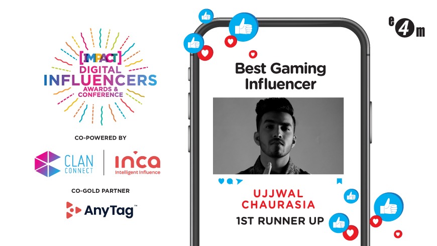 e4mevents's tweet photo. Congratulating Ujjwal Chaurasia for being the 1ST RUNNER UP of the Best Gaming Influencer award! @UjjwalGamer #ImpactDigitalInfluencerawards https://t.co/6cbis6W19F