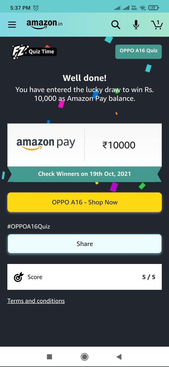 DagaShivani's tweet photo. #OPPOA16 #OPPOA16SpinandWin
#AmazonMobileInsider 
@amazonIN @OPPOIndia
I played this interesting Quiz on Amazon-Play games at Amazon FunZone  https://t.co/ClYPZsucrk https://t.co/d5rJan9KPR