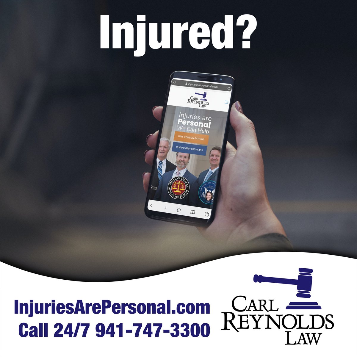 CarlReynolds247's tweet image. At Carl Reynolds Law, we are always with you! injuriesarepersonal.com or call 24/7 941-747-3300. #callcarl #inuryattorney #bradenton #sarasota #lakewoodranch