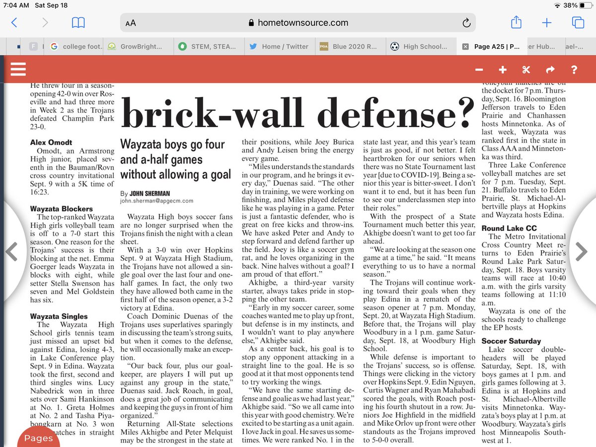 Fun #team article this week as we are ranked 1st in state and 10th in nation.  So far 5 clean sheets and looking for another today at 1pm vs Woodbury.