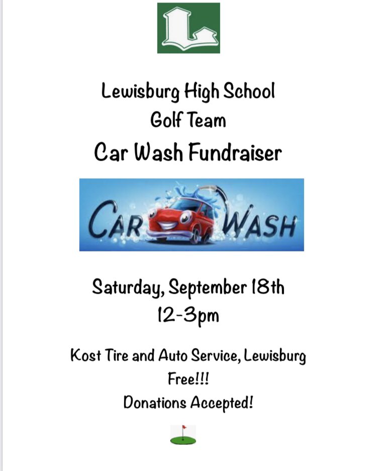GolfLewisburg's tweet photo. Beautiful day for a Car Wash!  Come have the Green Dragon Golf team wash your car! https://t.co/EFV346qaeH