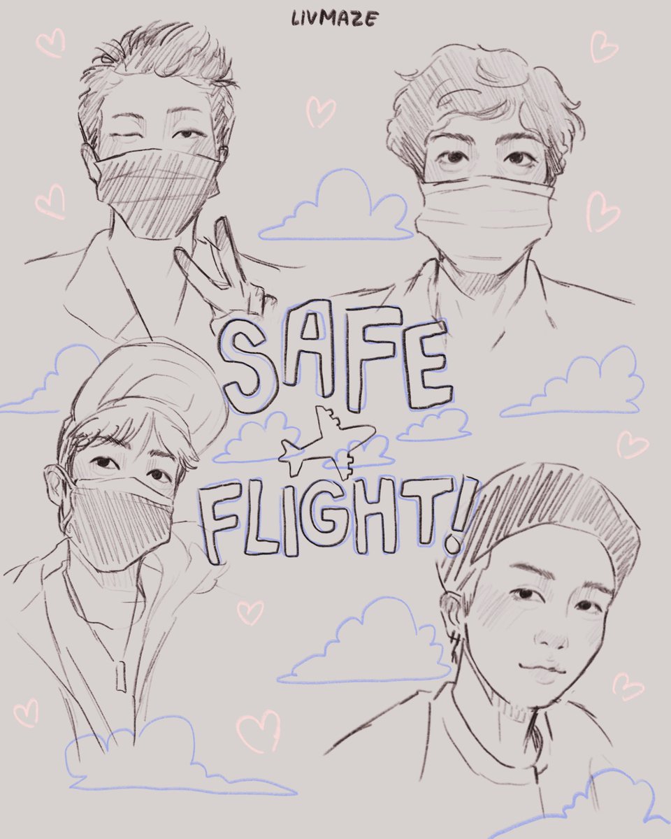 livmaze's tweet photo. safe flight tannies!! quick 1 hour doodle <3 #btsfanart https://t.co/0mDdJff2L2