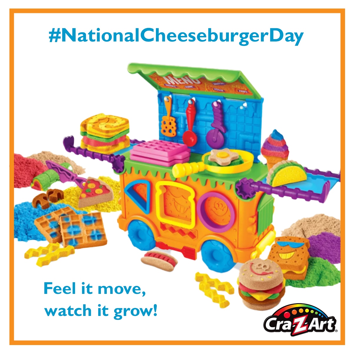 crazart's tweet photo. It's #NationalCheeseburgerDay! Create a pretend cheeseburger with all the fixin's-along with other favorite foods-with our NEW Nickelodeon Cra-Z-Sand Food Truck!  Available exclusively at Target
https://t.co/fqS21eRWGB. #Nickelodeon #foodtruck #CraZSand #CraZArtOfficial #fun #kid https://t.co/XfgeAwkKlF
