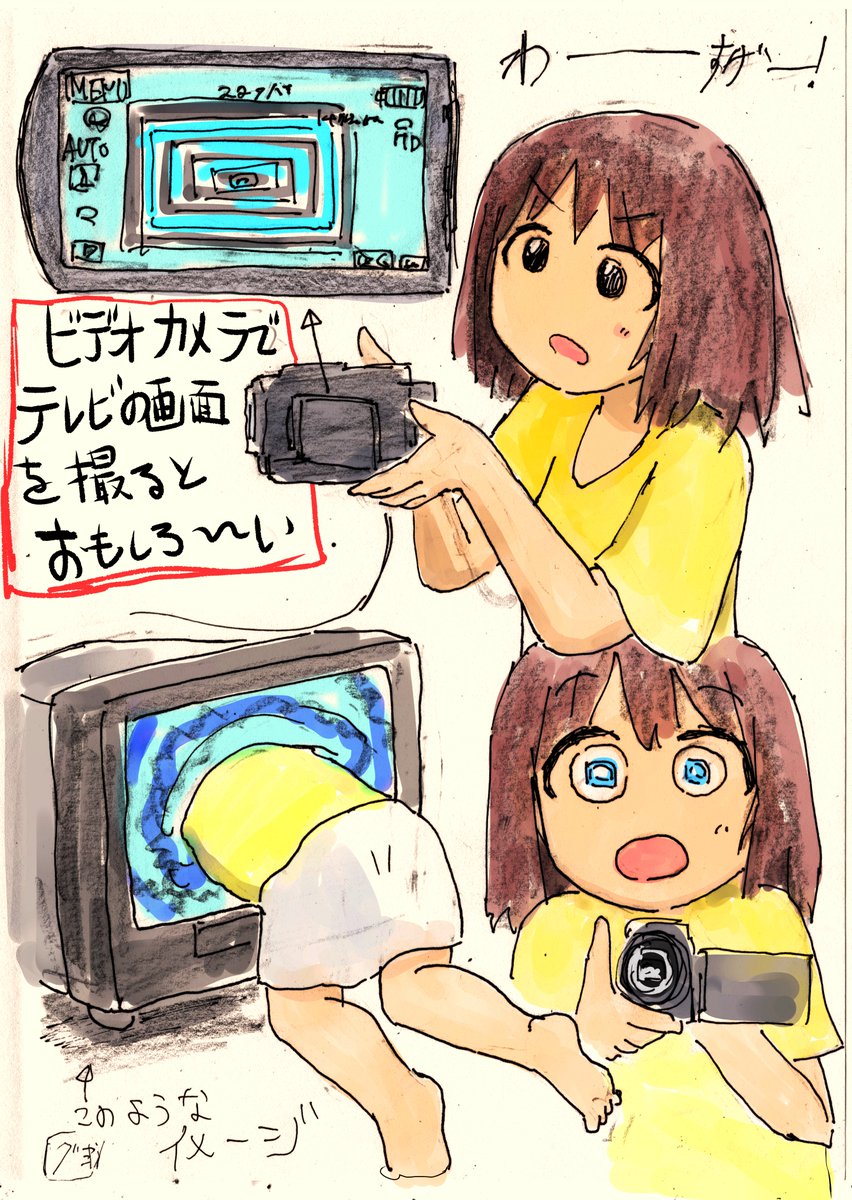 テレビの画面をビデオカメラで撮ると面白いね☺️✨❗️ 