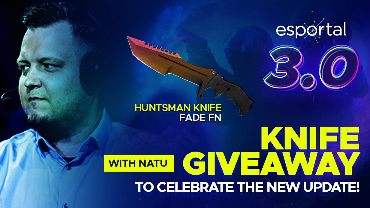 natu's tweet image. LIVE with day 2 of @esportalfi action at twitch.tv/natu AND raffling a shiny load of pixels in the form of a Huntsman Knife Fade FN here on Twitter 🥂

Follow @esportalfi 
Follow me
RT this tweet like a boss - and you have entered 👊

#ad