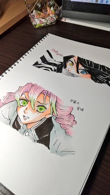 蜜璃ちゃんも完成ー!✨

この2人が並ぶと切ない😭

#アナログ絵描き #イラスト 
#鬼滅の刃描いてみた #模写イラスト 
#おばみつ #鬼滅の刃 