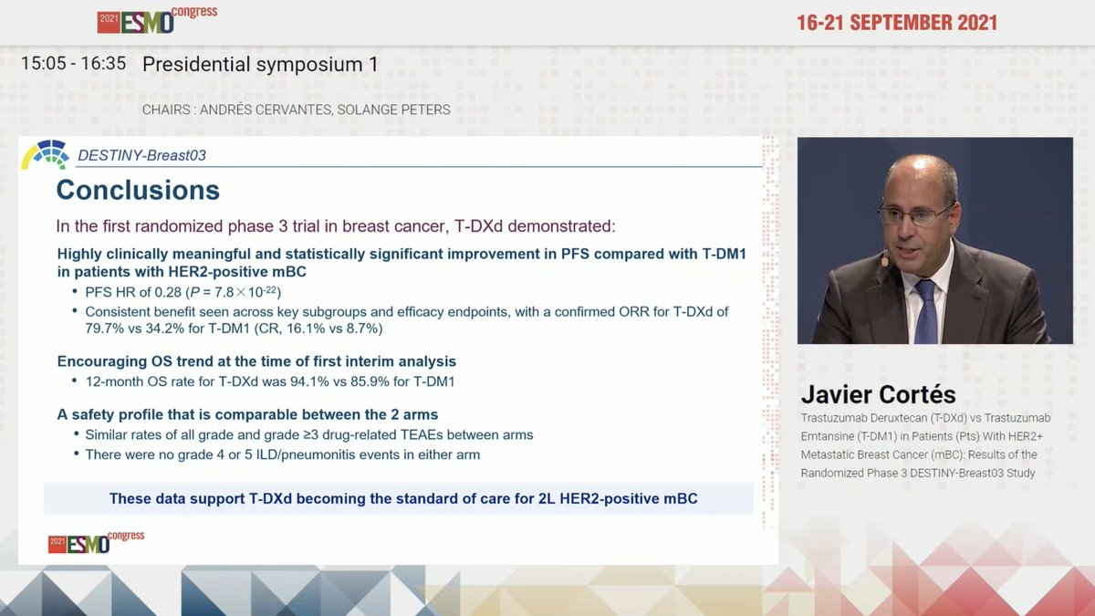 #ESMO21
DESTINY-Breast03 👉 new standard of care for 2L HER2+ metastatic #breastcancer
E che curve!!! 🙌🙌🙌
<a href="/BCancerAcademy/">Breast Cancer Academy</a> <a href="/myESMO/">ESMO - Eur. Oncology</a>
