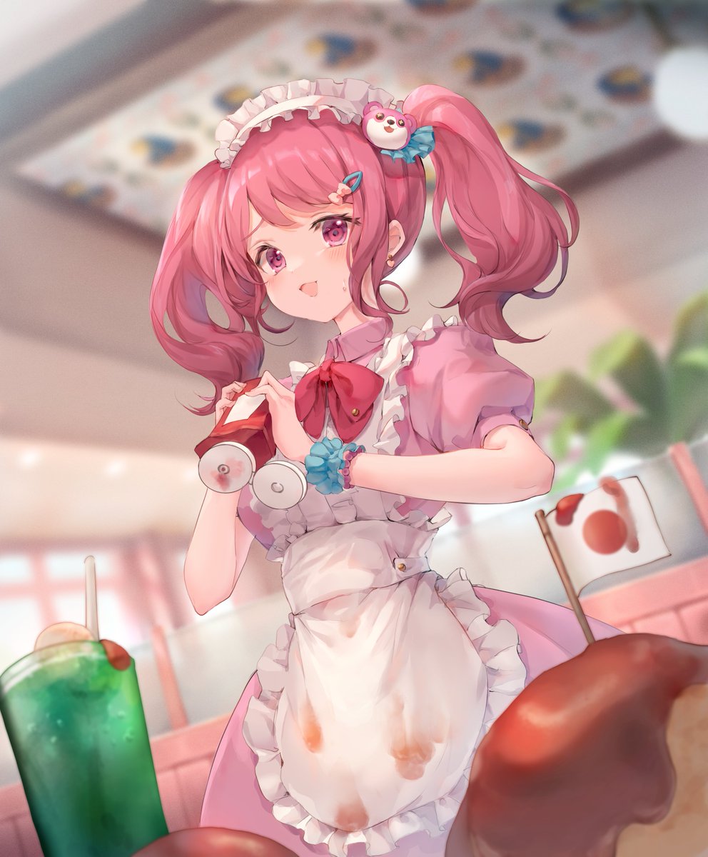 maruyama aya 1girl twintails apron solo maid headdress dress pink hair  illustration images
