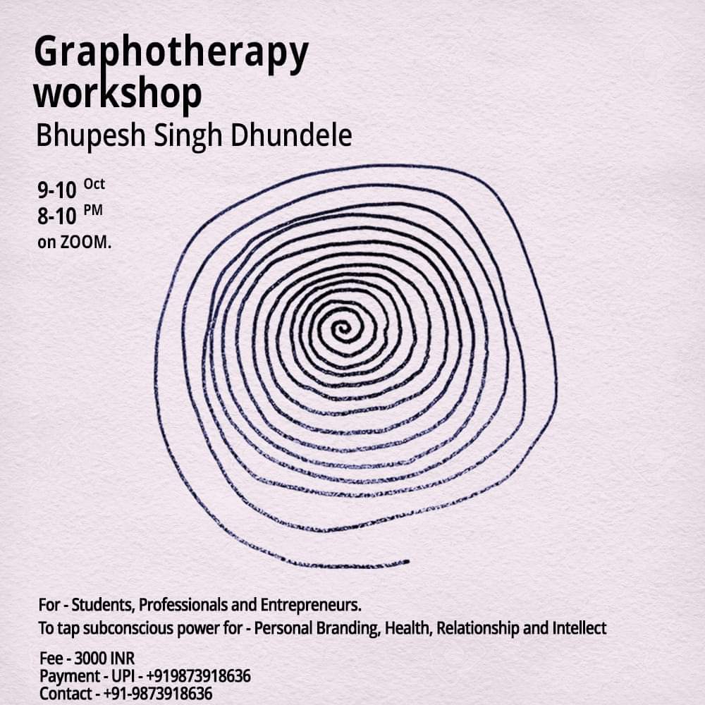 bhupeshgrafo's tweet image. Grapho therapy workshop.Unique tool to convert weakness into strength... silent yet powerful technic... to ultimate success ... with the natural association of subconscious mighty power.
#graphotherapy  #clinical  #medical #graphologyclass  #graphicdesign #graphologist