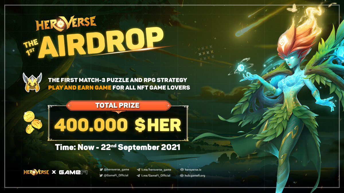 HeroVerse (@heroverse_game) on Twitter photo 📢HEROVERSE AIRDROP
Welcome to the best Airdrop on HeroVerse with <a href="/GameFi_Official/">GAMEFI.ORG</a>
The total reward is up to 400,000 $HER TOKEN
2,000 WINNERS will be picked by HeroVerse
Time: Now - 22/9/2021
For more information, visit
t.me/heroverse_ann/…
#Heroverse #Airdrop #GameFi 📢HEROVERSE AIRDROP
Welcome to the best Airdrop on HeroVerse with <a href="/GameFi_Official/">GAMEFI.ORG</a>
The total reward is up to 400,000 $HER TOKEN
2,000 WINNERS will be picked by HeroVerse
Time: Now - 22/9/2021
For more information, visit
t.me/heroverse_ann/…
#Heroverse #Airdrop #GameFi