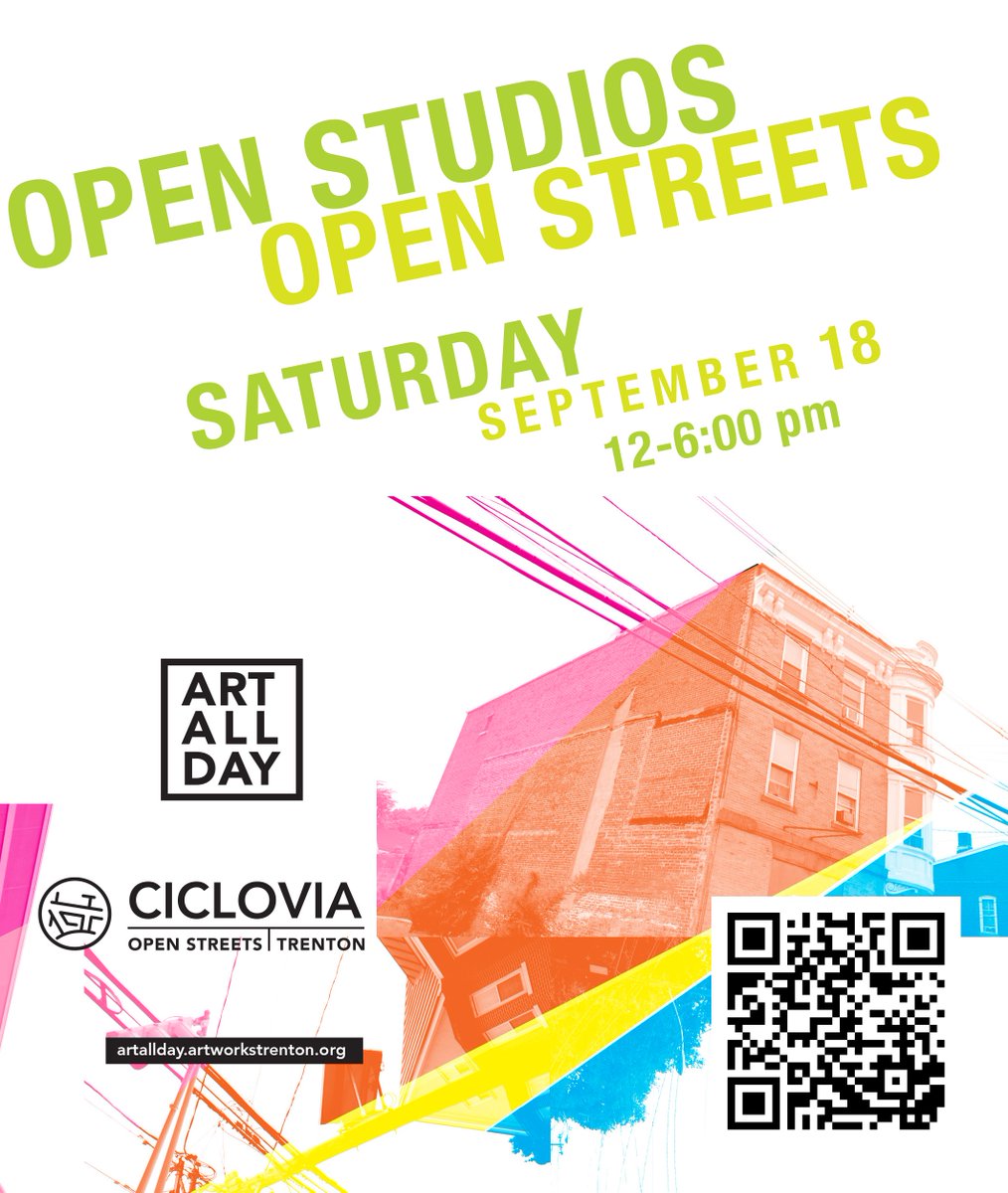 The big day is here! Beautiful weather for exploring the streets and sites of Trenton! Grab a map/program or hit the QR codes with your phone and get going. Art All Day/Ciclovia 2021, 12 noon to 6 today! #aadtrenton #trentonciclovia #openstudios #openstreets #artallday #trentonnj