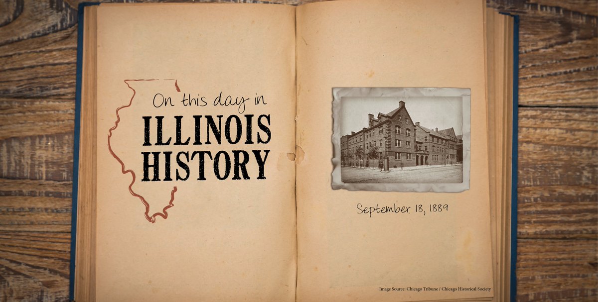 On this day in 1889 in Illinois history, reformer Jane Addams and her associates founded one of the earliest social settlement houses in the United States, Hull House in Chicago. Pictured: Hull House, circa 1920