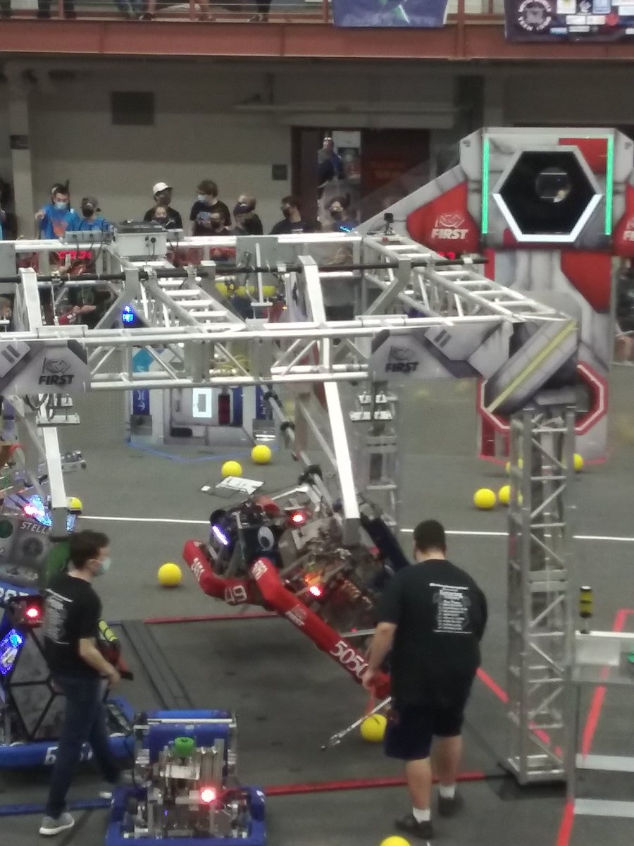 It's great to be at it again!  This is the first time that our robot, Carrie, has been on an official field. There are a couple kinks to work out, but we won our first match.