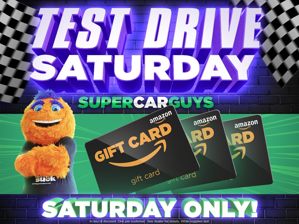 ⏰ IT'S TIME! TEST DRIVE SATURDAY! Come put your booty in a car, truck, or SUV. OR, let us do a complimentary appraisal on YOUR ride. You might find the perfect vehicle to buy at 0% APR for up to 84 months! Either way, we'll give you an Amazon gift card just for stopping by.