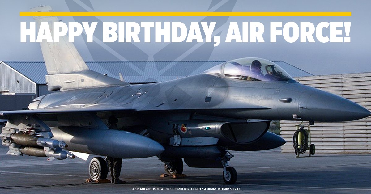 USAA's tweet photo. Happy birthday, @usairforce! The Air Force became its own branch 74 years ago today, but its roots date back more than a century to the beginnings of flight. And since then, Airmen have been bravely defending our country in the air, space, cyberspace and beyond. #AFBDay https://t.co/y5xqeUbGjs