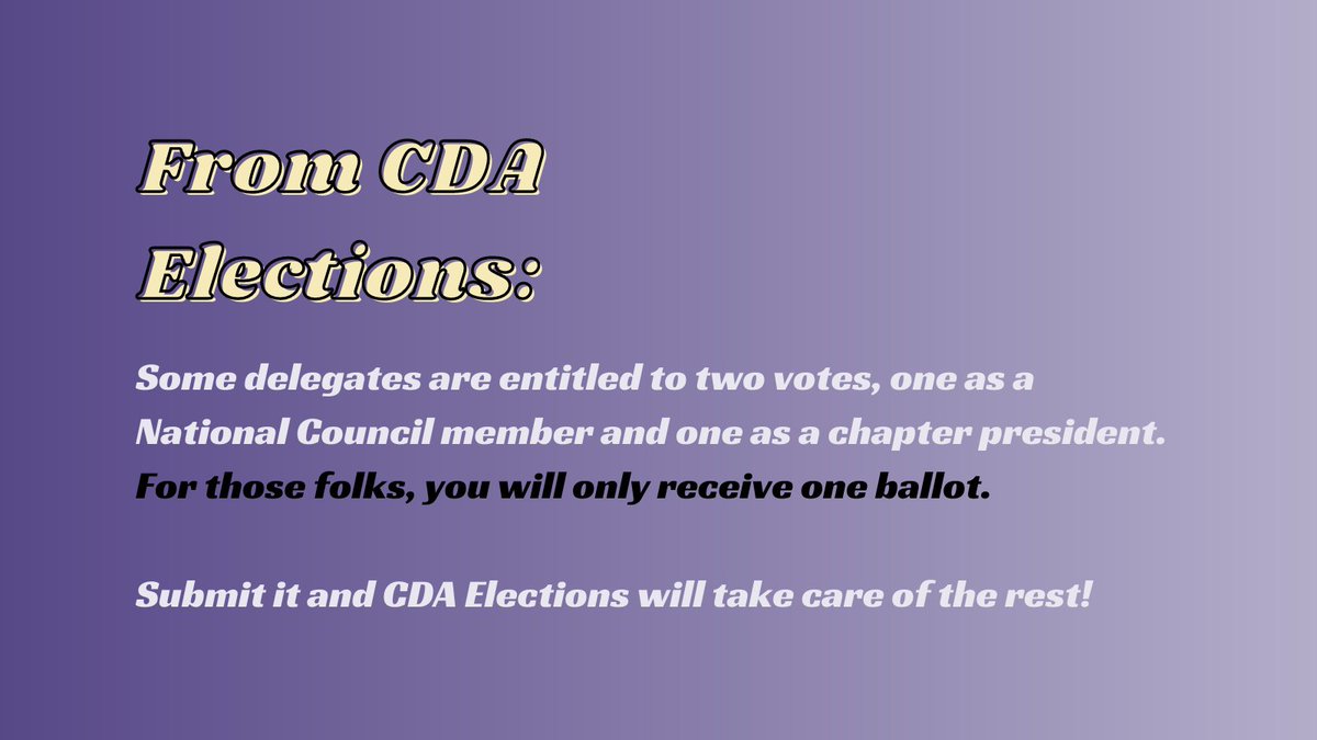 GetUpCDA's tweet photo. It's time to #GetUpandVote CDA!!
Voting starts today and your last day to vote is September 20 at 9 PM ET.
Have any questions? Check the link in our bio, DM us, or reach out to @CDAElections!
The Elections team has done a great job organizing everything, so big kudos to them! https://t.co/CwYYGvzD60