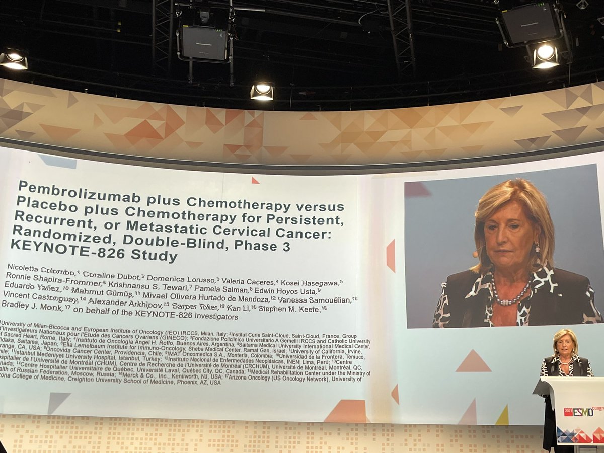 Landmark phase III results @myESMO presidential symposium in cervical cancer- addition of pembrolizumab to platinum based chemotherapy + bevacizumab extends overall survival. Live Q&A shortly #ESMO21