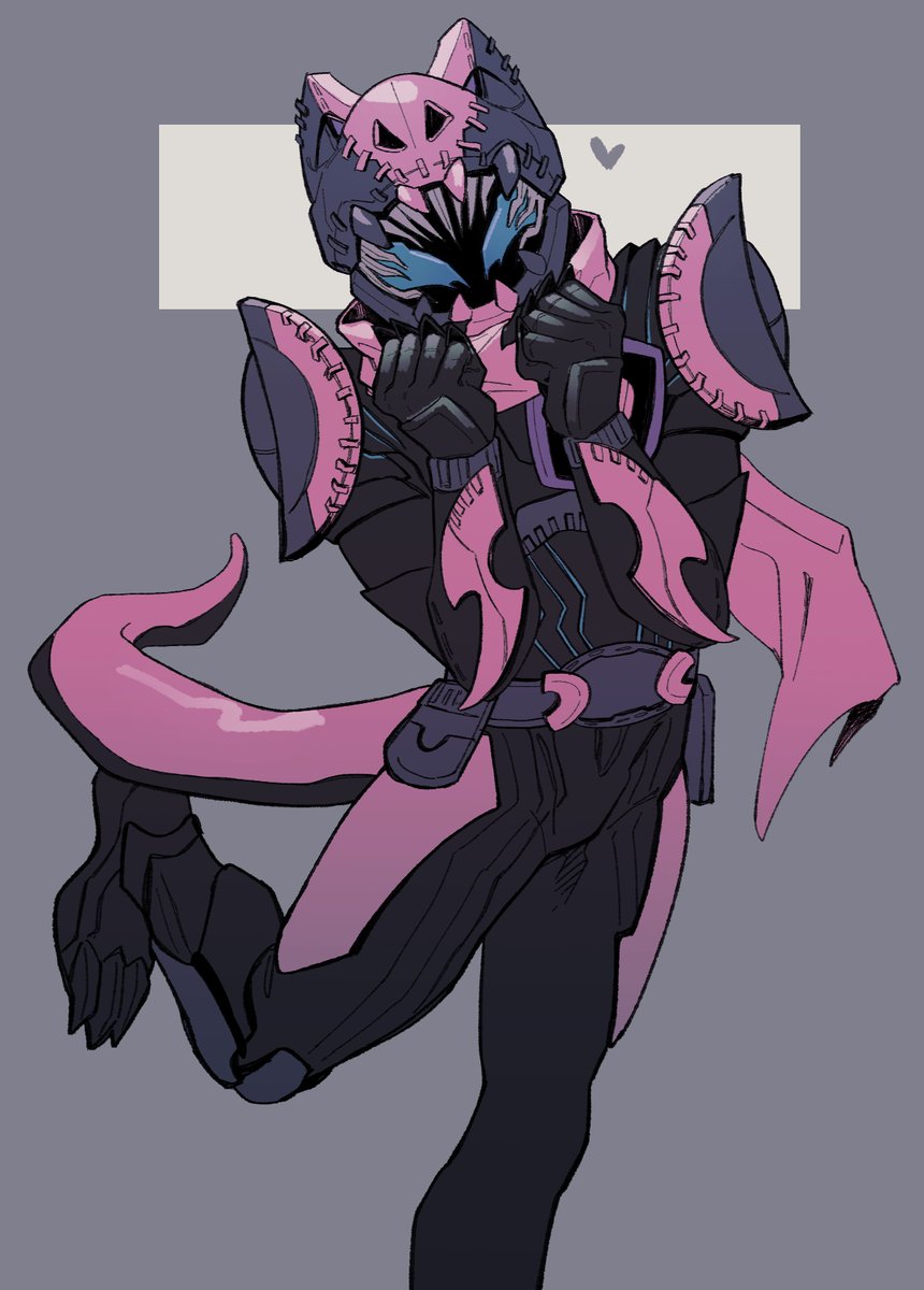 1boy male focus demon boy pink scarf tail blue eyes armor  illustration images