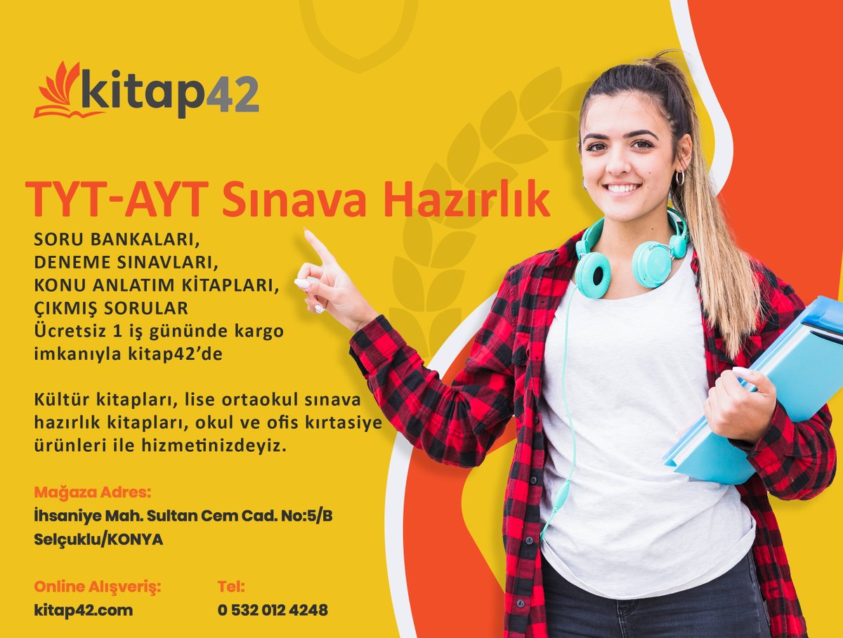 TYT-AYT Sınava Hazırlık
SORU BANKALARI,
DENEME SINAVLARI,
KONU ANLATIM KİTAPLARI,
ÇIKMIŞ SORULAR 
Ücretsiz 1 iş gününde kargo
imkanıyla kitap42’de

Kültür kitapları, sınava hazırlık kitapları, kırtasiye ürünleri ile hizmetinizdeyiz.
kitap42.com
#tyt #ayt #tyt2022