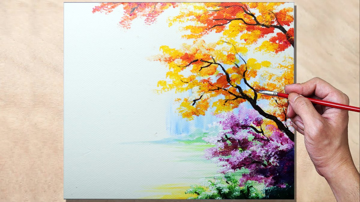 Color Tree Acrylic Painting | Beautiful Landscape Painting Step by Step ... youtu.be/hbwzVZ0AxRE via @YouTube