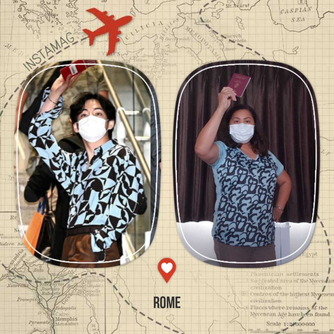 JoanGleeson3's tweet photo. Put on the new top I bought to my daughter's camoige match. Got a call from sis to let me know @BTS_twt airport fashion. Got a shock when I saw V's outfit. I was laughing and crying to see the similarity of the prints and color. We are destined😊💜💜💜
#taejon💜
#safejourneytae https://t.co/YkWqMRoNkZ