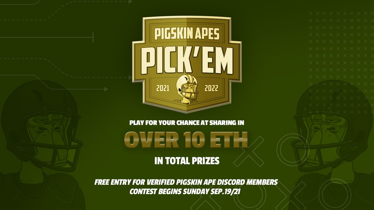 More exciting news to share this morning! 🙌 In addition to today's Survivor pool announcement, we are happy to also announce the launch of the 21/22 Pigskin Pick'em Pool! This year's contest will be open to verified members of the Pigskin Ape Discord only, and entry is free!