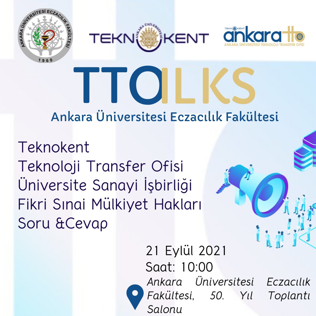 AnkaraTTO's tweet photo. Ankara Üniversitesi Teknoloji Transfer Ofisi, Ankara Üniversitesi Eczacılık Fakültesi ile TTO günlerinde buluşuyor.
21 Eylül Saat 10:00’da 50. Yıl Toplantı Salonu'nda sizlerleyiz.
#TTOTALKS
@AnkaraUni
@ankeczacilik
@necdetunuvar
@kucuko68 https://t.co/GVar2sU1Dy