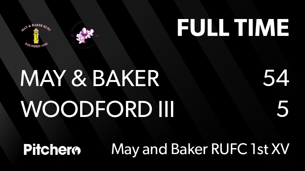FULL TIME: May &amp; Baker 54 - 5 Woodford III
#MAYWOO #Pitchero
mayandbakerrufc.com/teams/37157/ma…