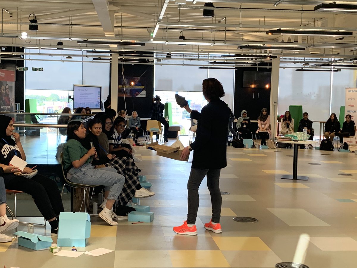 WeRreach's tweet photo. What is the story behind these trainers? Where have they been? What have they done? What do they do? Rebecca Richardson @BreatheUnityPR takes the girls through an activity exploring the life of these trainers. What do you think of them? #reachnxtgen https://t.co/OpqjPNyZsj
