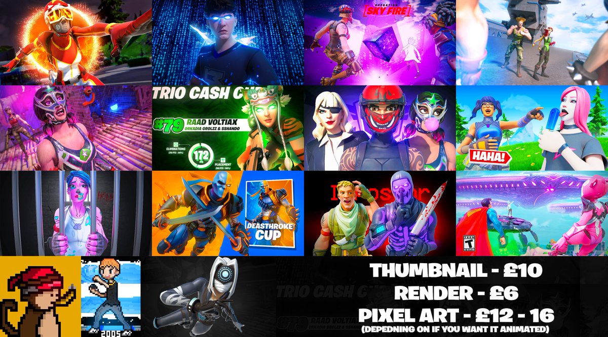 Here is my new price list!☺️

Going to be taking on commissions of thumbnails, renders and pixel art my work and prices are featured in the image below 

DM Me To Purchase A Design Today📨
