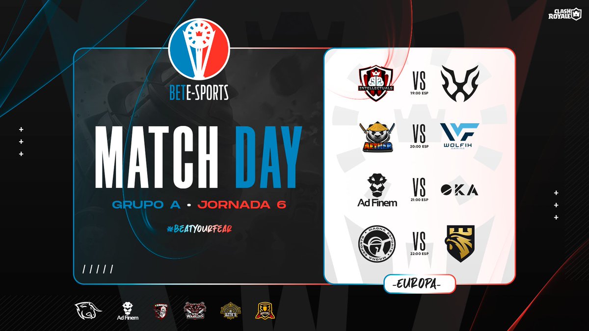 🔹Partidos | Europa 🇪🇺

⚔️ <a href="/Intellectuals03/">Intellectuals</a> 🇪🇺 🆚 <a href="/Team_TyrNE/">Team TyrNE™</a> 🇬🇧

⚔️ <a href="/esport_aether/">Aether Esport</a> 🇨🇵 🆚 <a href="/WolfixGaming/">Wolfix Gaming</a> 🇪🇦

⚔️ <a href="/ethosCR/">Êthos™</a> Academy 🇬🇷 🆚 <a href="/OKAGamingg/">OKA Gaming</a> 🇩🇪

⚔️ <a href="/MagnaEsport/">MAGNA ESPORTS</a> 🇪🇦 🆚 <a href="/EmpireClubeu/">Empire</a> 🇪🇦

🔹¿Qué equipos conseguirán la victoria el día de hoy? ¡Apoyalos! 🔽.

#BeatYourFear