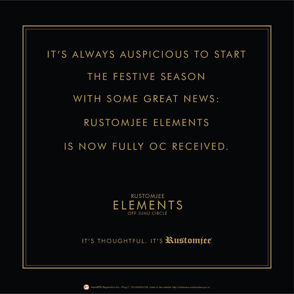 RustomjeeSpaces's tweet photo. Possibly the best news hedonists, sophisticates, and lovers of the good life will receive this festive season: the finest gated community in Juhu, Rustomjee Elements, is now fully OC received.

#RustomjeeElements #Rustomjee #Juhu #GatedCommunity #RealEstate #Mumbai https://t.co/HJi3eTQTn9