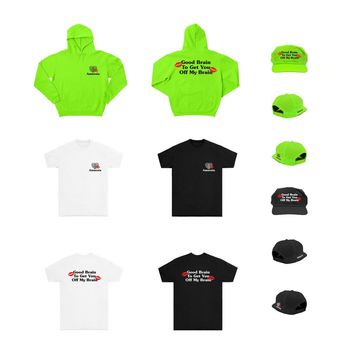 Amnesia 🧠💋 merch by <a href="/BrianPuspos/">BP</a> available now vgxog.com/shop

Hoodie $30
Tees $20
Caps $25