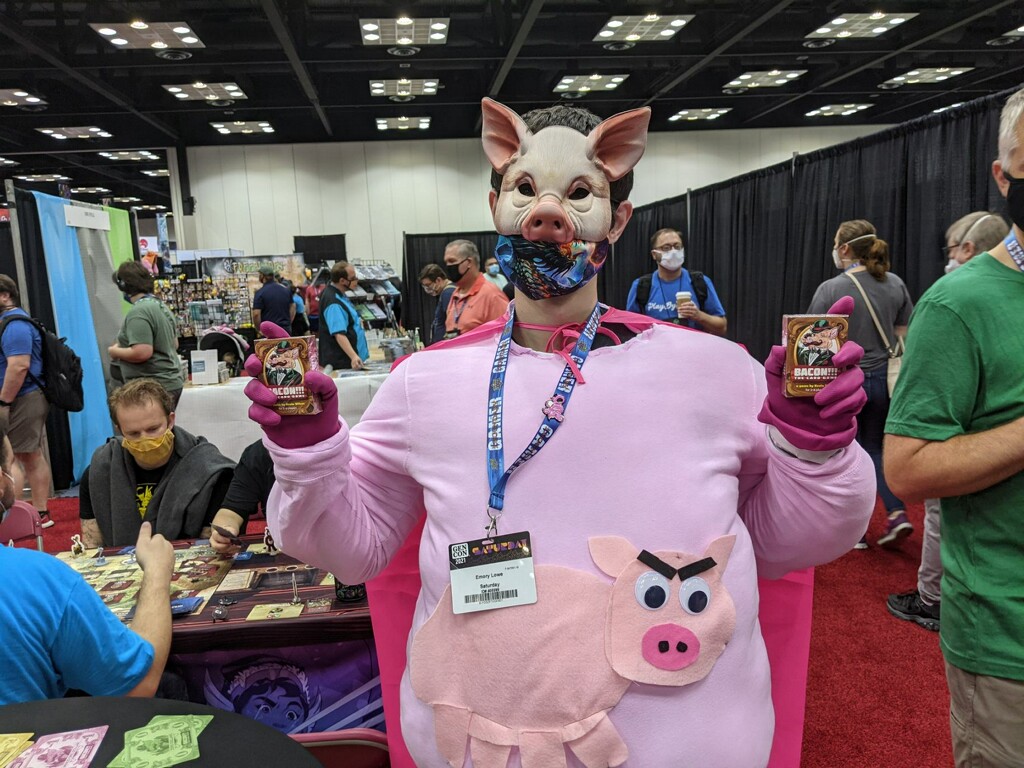 This pig is coming for you for Bacon!!! The Card Game @KevinWilson42 They're still at <a href="/Gen_Con/">Gen Con</a>,but watch your back! #Bacon #cardgame #boardgame