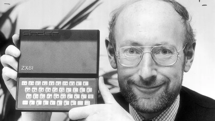 dc7590's tweet photo. RIP & Thanks to Innovator Sir Clive Sinclair computing pioneer, seen here holding my first home computer with all of 1KB memory. #PastBlast https://t.co/hHg6OqXD0R