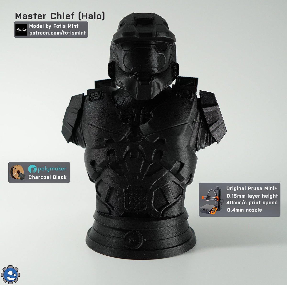 Bwana's tweet image. As #HaloInfinite approaches, I decided to take a trip down memory lane and print @fotismint's "Master Chief".  

Love @Polymaker_3D's "matte" look with their #PolyTerra line, it does a great job of masking those pesky layer lines from FDM prints. #3Dprinting