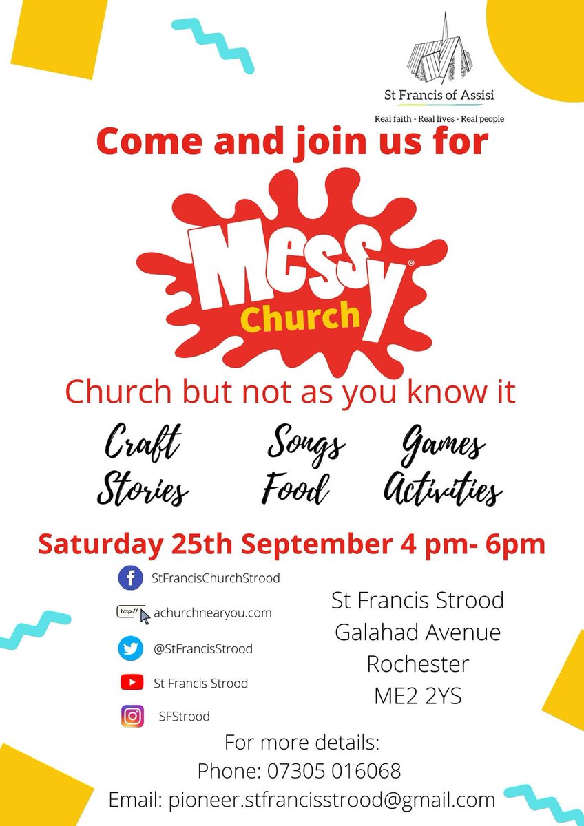 StFrancisStrood's tweet photo. Heads up for next weekend: the relaunch of Messy Church. All welcome from 4pm. #MessyChurch #RealFaithRealLivesRealPeople https://t.co/FADE1GNDgE
