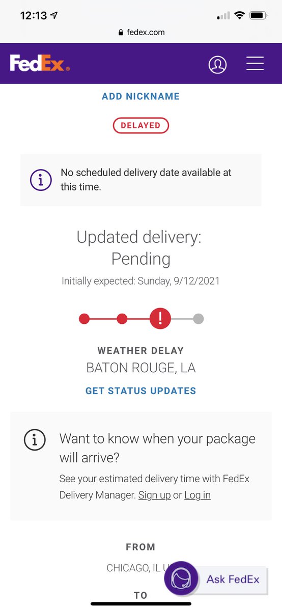 jarrettmdavis's tweet photo. I just don’t see how @FedEx can say it’s weather delay when @amazon and @UPS delivered packages today at my place. https://t.co/5xmu5HXPny