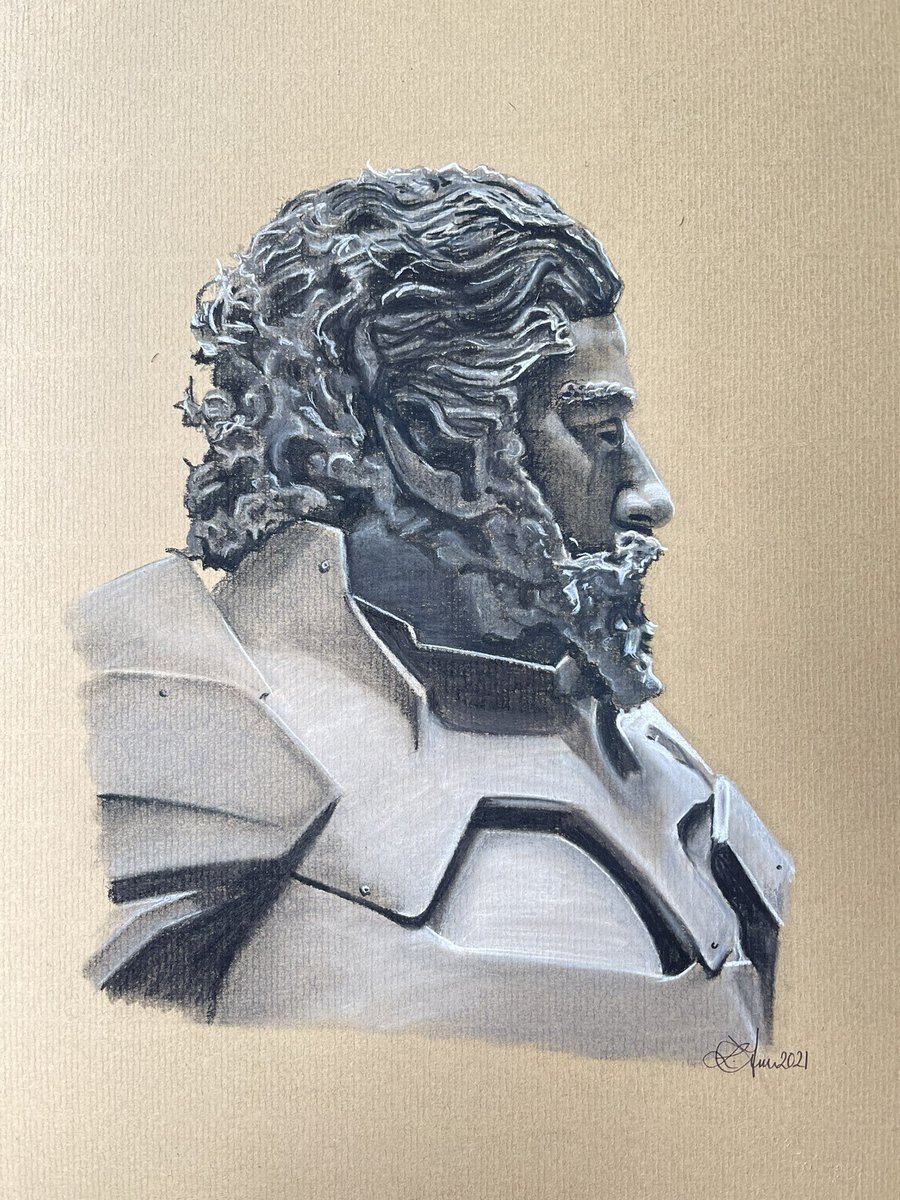 lisazamanart's tweet photo. 🟠🟠🟠🟠NEW PORTRAIT🟠🟠🟠🟠

Tinted charcoal portrait of Duke Leto Atreides.
I’ve been wanting to do a statute style portrait for a while &amp; the commanding performance of Oscar Isaac called to me. 

#oscarisaac #dukeletoatreides #dune #dunemovie @dunemovie #lisazamanart https://t.co/WmhLAyMRZn