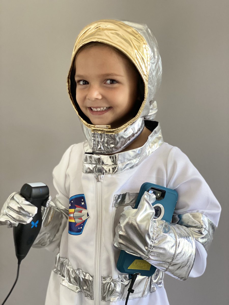 lalexandra6's tweet photo. When your mom is a PA Ultrasound Fellow and you have a spacesuit and Butterfly at home… we pose like our heros! #ArabellaTheAstronaut @ArceneauxHayley  @ButterflyNetInc @JMRothberg @AAPAorg @UBemSono @SpaceX https://t.co/4uemIc7Lwe