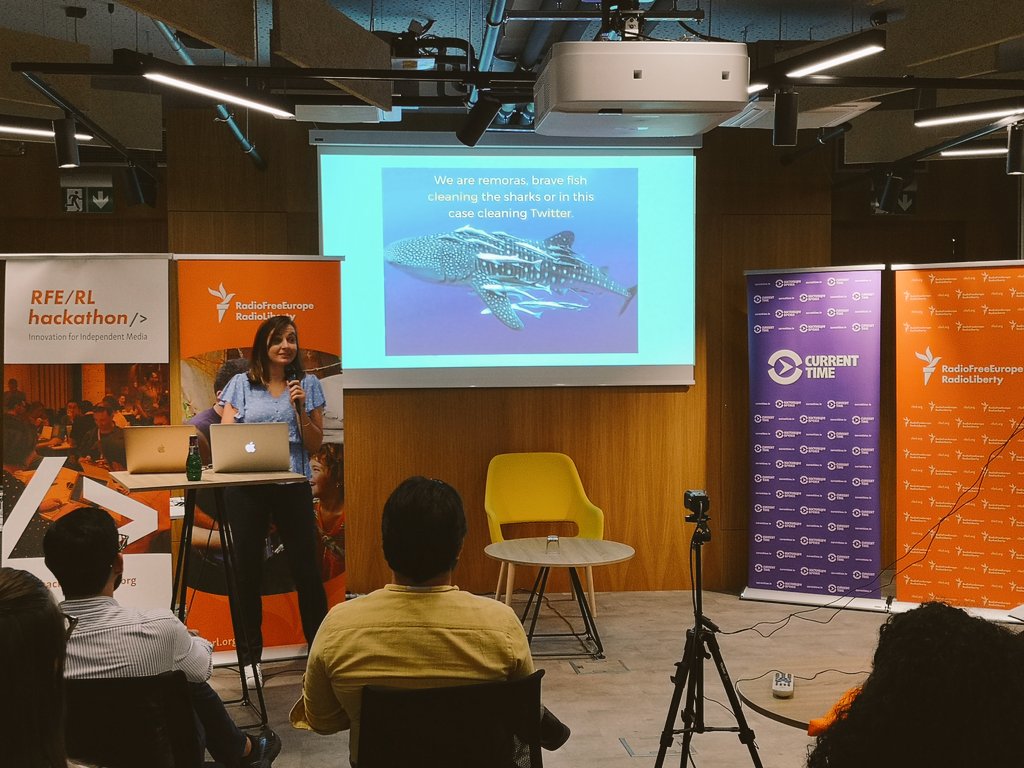 .<a href="/RSE_Balkan/">Radio Slobodna Evropa</a> team pitching their idea at the RFE/RL Hackathon in support of Internet Freedom