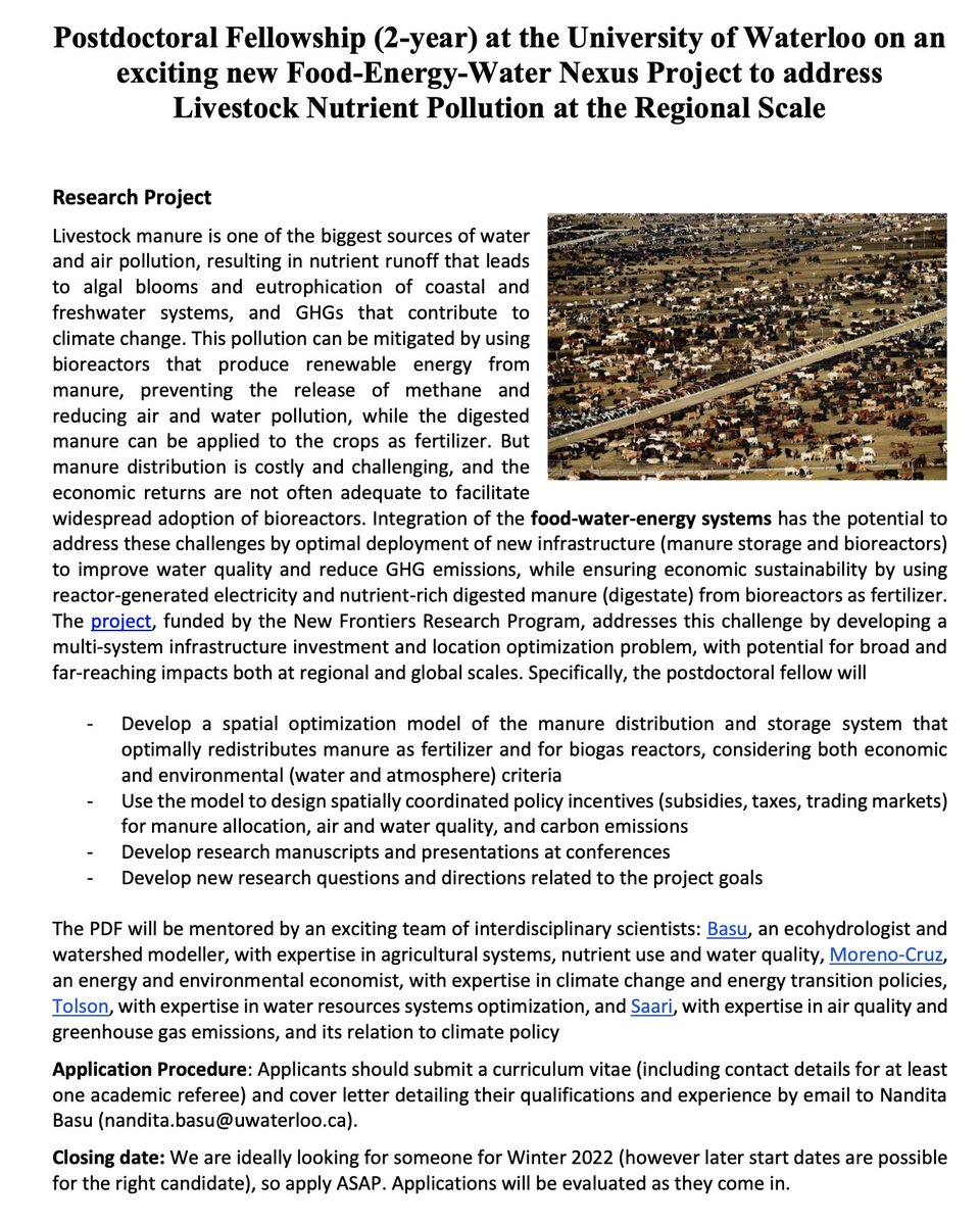nanditabasu2's tweet photo. Postdoc position in food-water-energy nexus at Waterloo, working with a diverse (and fun) team of water and energy nerds. Link on my webpage for further details @jmorenocruz @BeckySaari @Bryan_A_Tolson 
https://t.co/m2eOLjIAON https://t.co/I81e8fE1gs
