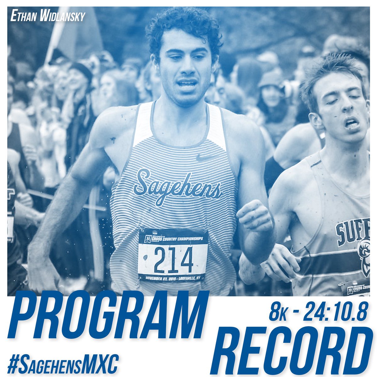 PROGRAM RECORD! Ethan Widlansky storms through the line in 24:10.8 to break Will Leer’s 8k record! Lucas Florsheim also broke Leer’s record, finish just behind Widlansky in 24:12.4! #GoSagehens #SagehensMXC
